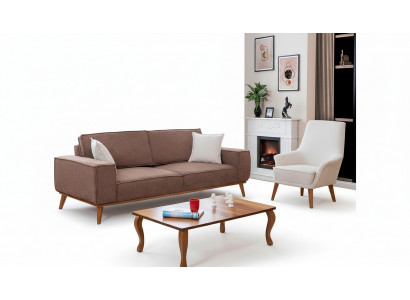 Living room beige three-seater luxurious white single-seater 2-piece suite