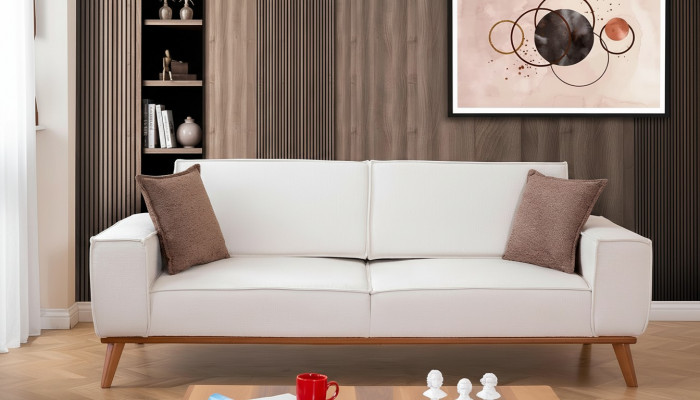 White living room set stylish 3-seater designer armchair 2-piece set