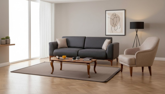 Black-Beige Living Room Designer Suite 3-Seater Armchair 2-Piece Set