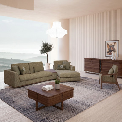 Living Room Set 2-Piece Complete Corner Sofa L-Shaped Relax Furniture Chair Modern Textile