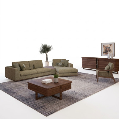 Living Room Set 2-Piece Complete Corner Sofa L-Shaped Relax Furniture Chair Modern Textile