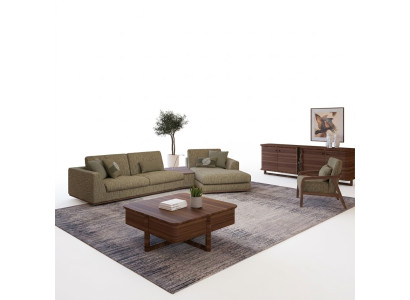 Living Room Set 2-Piece Complete Corner Sofa L-Shaped Relax Furniture Chair Modern Textile