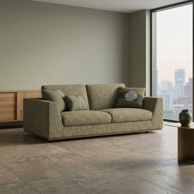 Two-seater sofa couch modern green textile upholstered furniture living room new