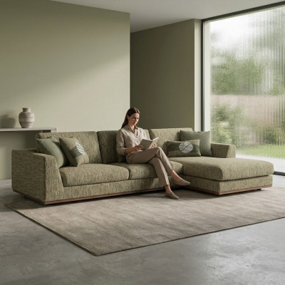 Green L-shaped corner sofa living room upholstered furniture modern textile sofa couch