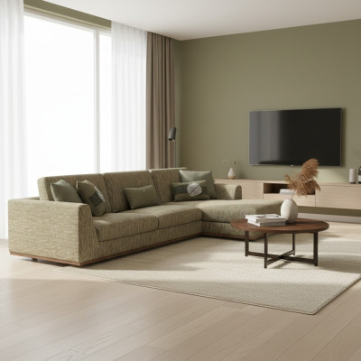 Green L-shaped corner sofa living room upholstered furniture modern textile sofa couch