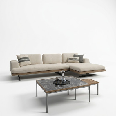 Modern luxury sofa couch living room relax corner sofa L-shape with 2x coffee table