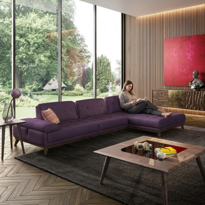 Purple L-shaped sectional sofa living room luxury coffee table furnishing new set furniture