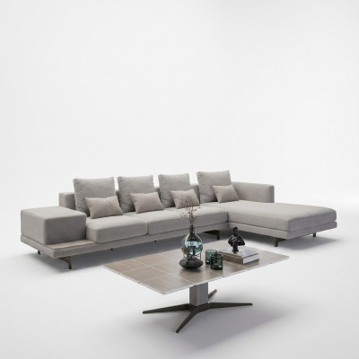 Luxury Living Room Set 3-piece Corner Sofa L-Shape New Coffee Table with Wooden Side Table