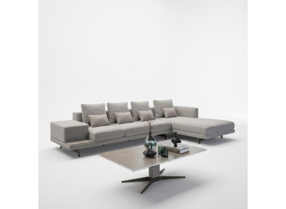 Luxury Living Room Set 3-piece Corner Sofa L-Shape New Coffee Table with Wooden Side Table