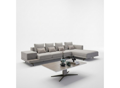 Luxury Living Room Set 3-piece Corner Sofa L-Shape New Coffee Table with Wooden Side Table