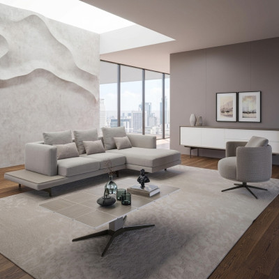 Living room sofa set corner sofa L-shape new armchair luxury wooden coffee table