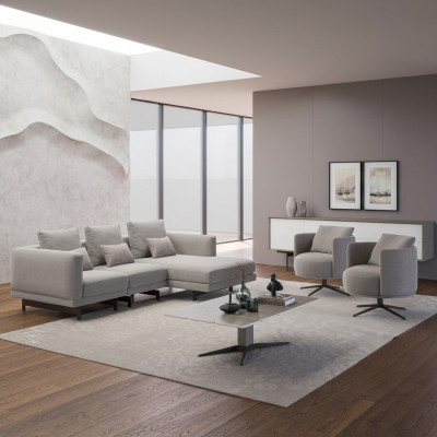 Luxury Complete 4-piece Corner Sofa L-Shape Designer 2x Armchair Wood Coffee Table New