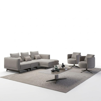 Luxury Complete 4-piece Corner Sofa L-Shape Designer 2x Armchair Wood Coffee Table New