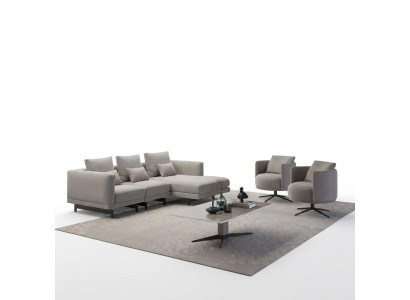 Luxury Complete 4-piece Corner Sofa L-Shape Designer 2x Armchair Wood Coffee Table New