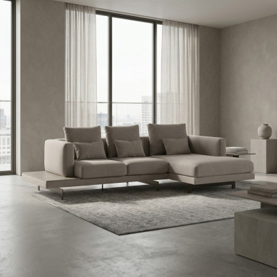 Designer gray sofa couch L-shape modern corner sofa upholstery living room.