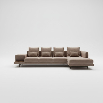 Living room set 3-piece corner suite sofa couch L-shape wooden coffee table