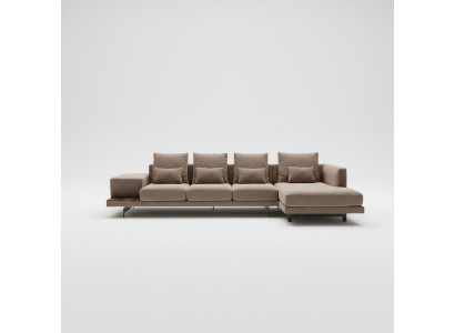 Living room set 3-piece corner suite sofa couch L-shape wooden coffee table