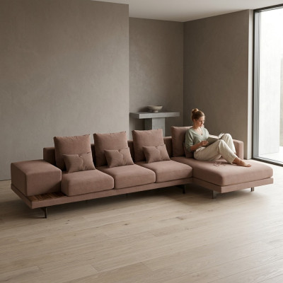 Luxury Beige Corner Sofa L-Shaped Upholstered Furniture Living Room Designer Setup