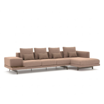 Luxury Beige Corner Sofa L-Shaped Upholstered Furniture Living Room Designer Setup