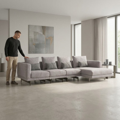 L-shaped sectional sofa, relax couch, gray corner set, upholstered furniture