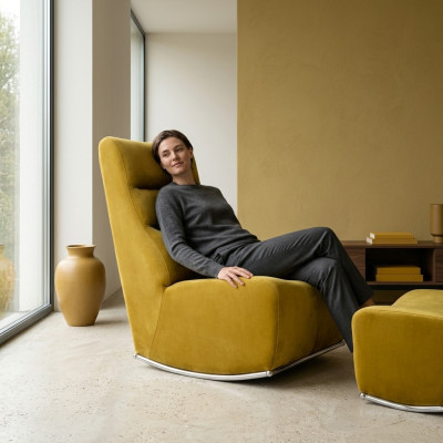 Luxury Yellow Complete Armchair with Ottoman Seating Furniture Living Room Designer Textile