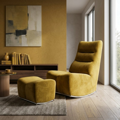 Luxury Yellow Complete Armchair with Ottoman Seating Furniture Living Room Designer Textile