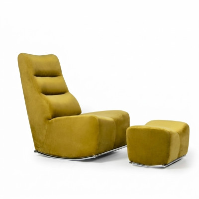 Luxury Yellow Complete Armchair with Ottoman Seating Furniture Living Room Designer Textile