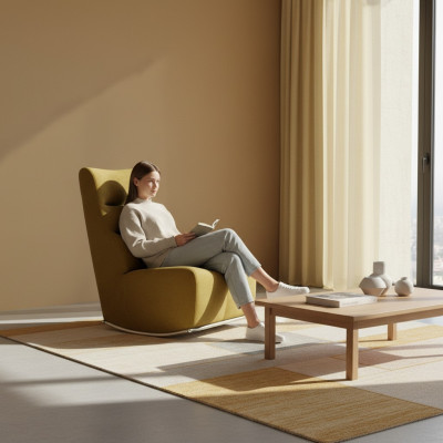 Living room yellow armchair seating furniture new interior designer seat textile