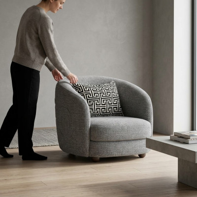 Gray armchair designer seating furniture upholstered furniture living room new seating arrangement