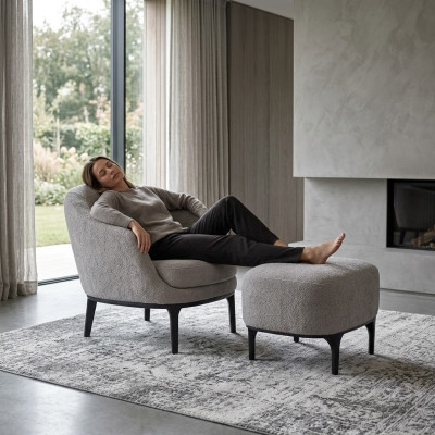 Living Room Set 2-piece Armchair with Footstool Designer Modern Upholstered Furniture