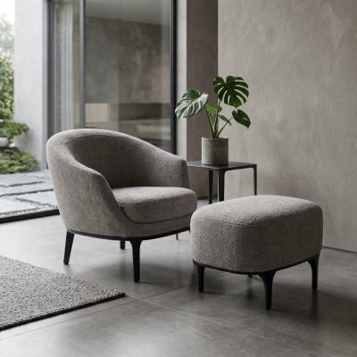 Living Room Set 2-piece Armchair with Footstool Designer Modern Upholstered Furniture