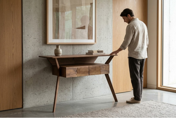 Living Room Luxury Console Table Brown Wood Table Modern Design Console