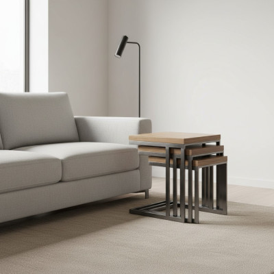 Living room 3x side table luxury wood table stainless steel design furniture furnishing