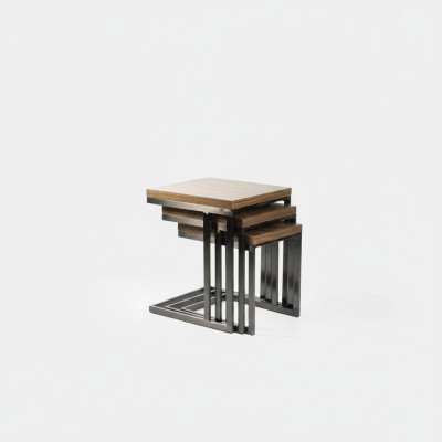 Living room 3x side table luxury wood table stainless steel design furniture furnishing