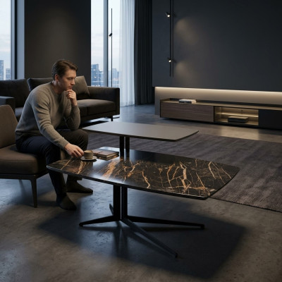 Black Furniture Living Room Complete Coffee Table with Side Table Luxury