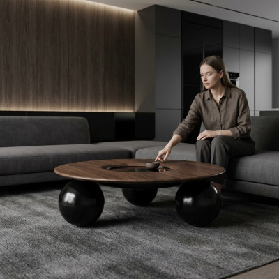 Luxury Brown Round Coffee Table Living Room Design Furniture Modern Decor