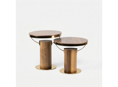 2x Round Side Table Brown Living Room Coffee Table Modern Design