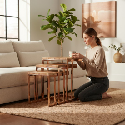 Modern complete 3-piece side table set living room design furniture