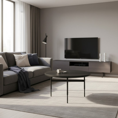 Modern round side table new luxury black furniture design interior wood