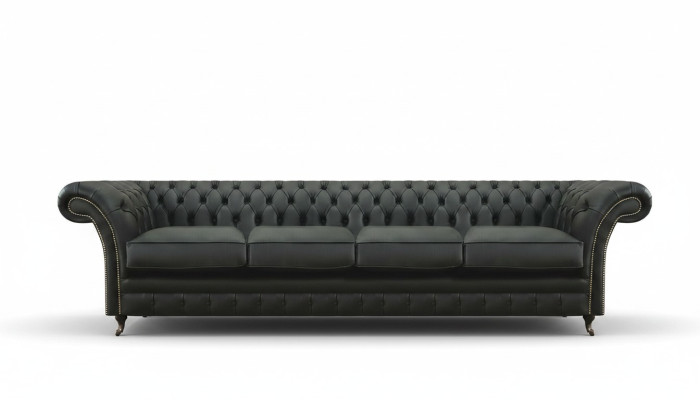 Black Chesterfield Living Room Sofa, Four-Seater, Modern Design, New