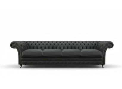 Black Chesterfield Living Room Sofa, Four-Seater, Modern Design, New
