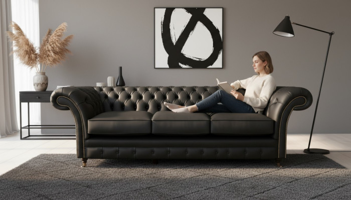 Living room upholstered furniture Chesterfield three-seater sofa textile new furnishing