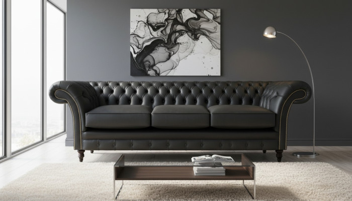 Living room upholstered furniture Chesterfield three-seater sofa textile new furnishing