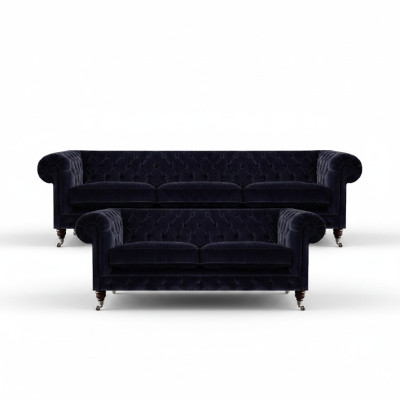 Upholstered furniture three-seater sofa living room decor blue armchair Chesterfield