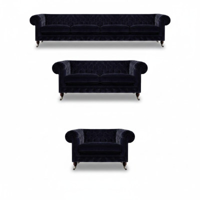Complete living room blue four-seater with two-seater sofas new armchair Chesterfield