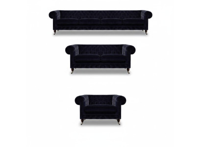 Complete living room blue four-seater with two-seater sofas new armchair Chesterfield