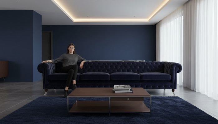 New four-seater sofa couch upholstery furniture living room upholstery textile Chesterfield