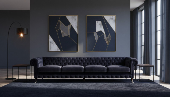 New four-seater sofa couch upholstery furniture living room upholstery textile Chesterfield
