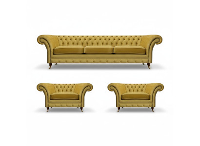 Yellow sofa set living room complete 3-piece sofas fabric armchair new Chesterfield