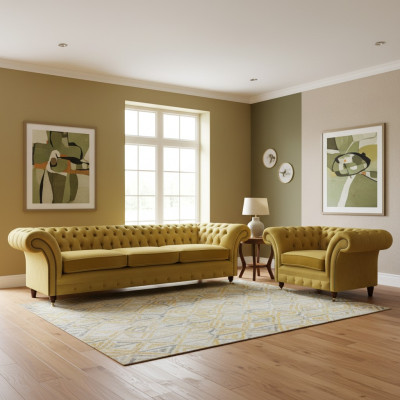 Chesterfield Luxury Set Upholstered Furniture Sofa Three-Seater with Armchair Living Room